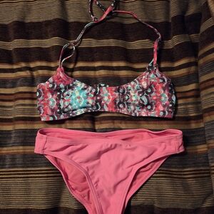 Roxy Pink and Blue Patterned Bikini Set